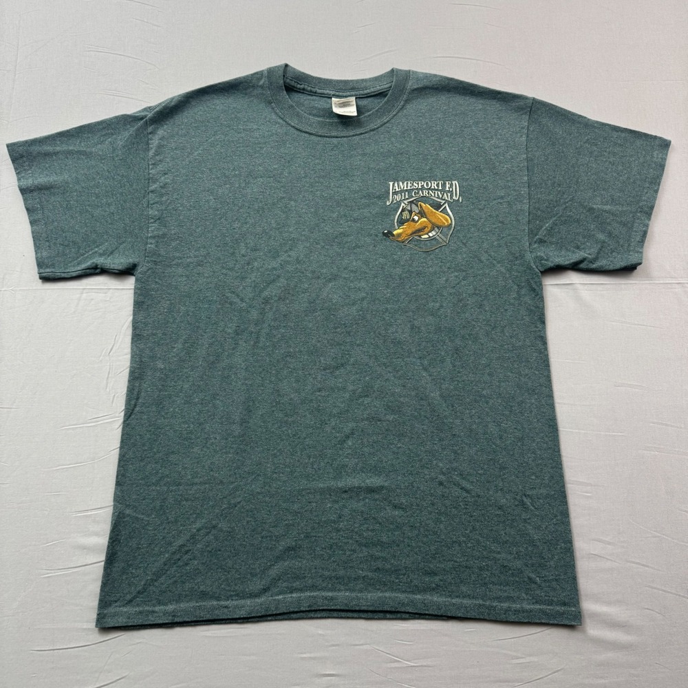 Jamesport FD Carnival 2011 T-Shirt Men Large Green Rover Fire Dog Long Island NY